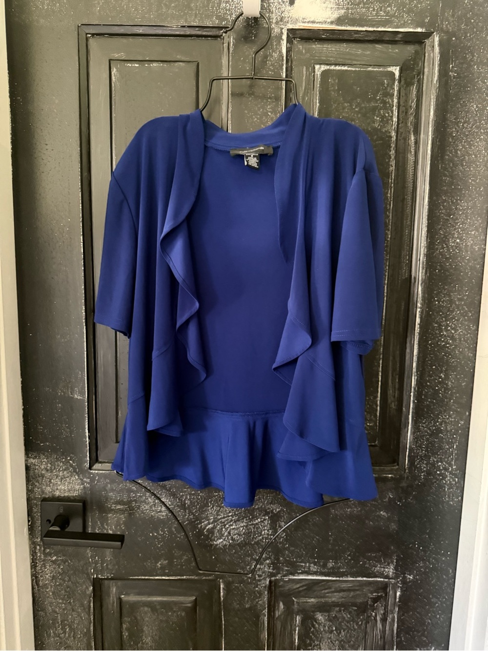 R&M Richards Royal Blue Cascade Ruffle Open Front Tunic
